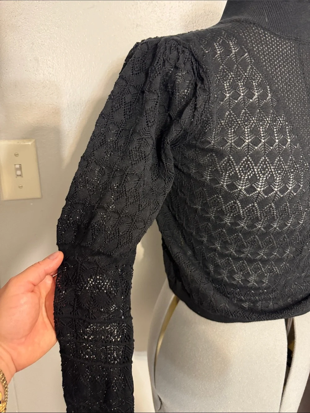 Zara Black Lace Knit Mock Ruffle Neck Long Sleeve Top